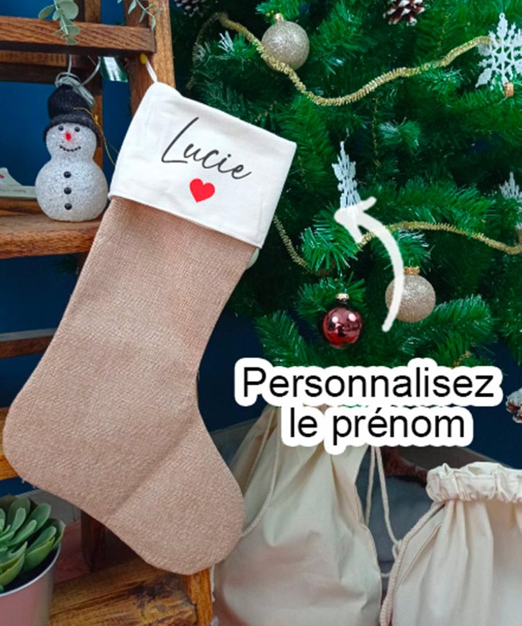 Chaussettes de Noël personnalisable coeur et prénom