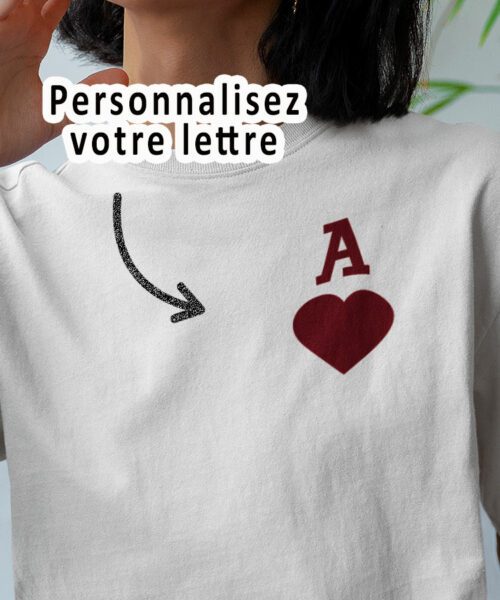 Tee-shirt - Coeur initiale personnalise - Pour femme 1|Tee-shirt - Coeur initiale personnalise - Pour femme 2