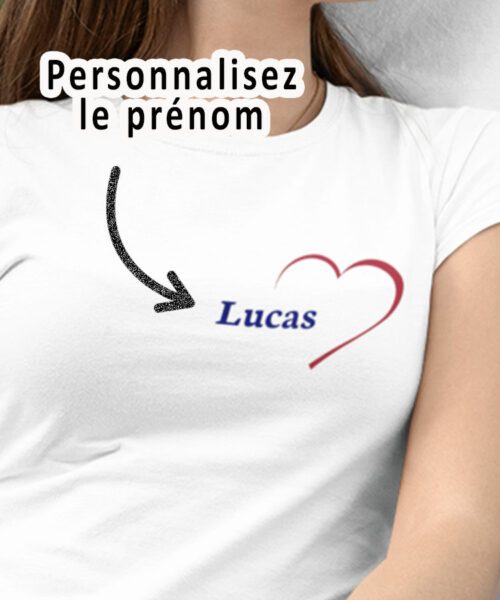 Tee-shirt - Coeur personnalise prenom - Pour femme 1|Tee-shirt - Coeur personnalise prenom - Pour femme 2