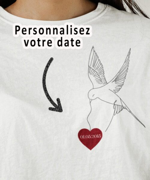 Tee-shirt - Colombe date - Pour femme 1|Tee-shirt - Colombe date - Pour femme 2