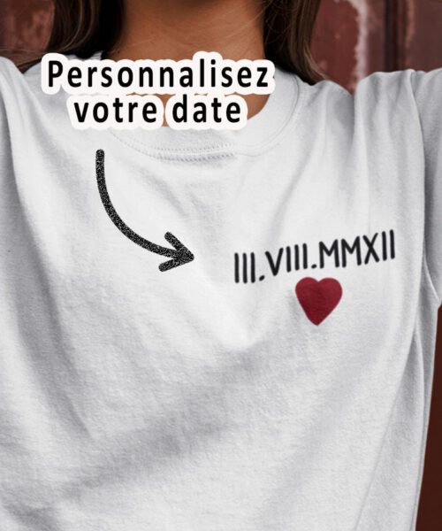 Tee-shirt - Date chiffre romain - Pour femme 1|Tee-shirt - Date chiffre romain - Pour femme 2