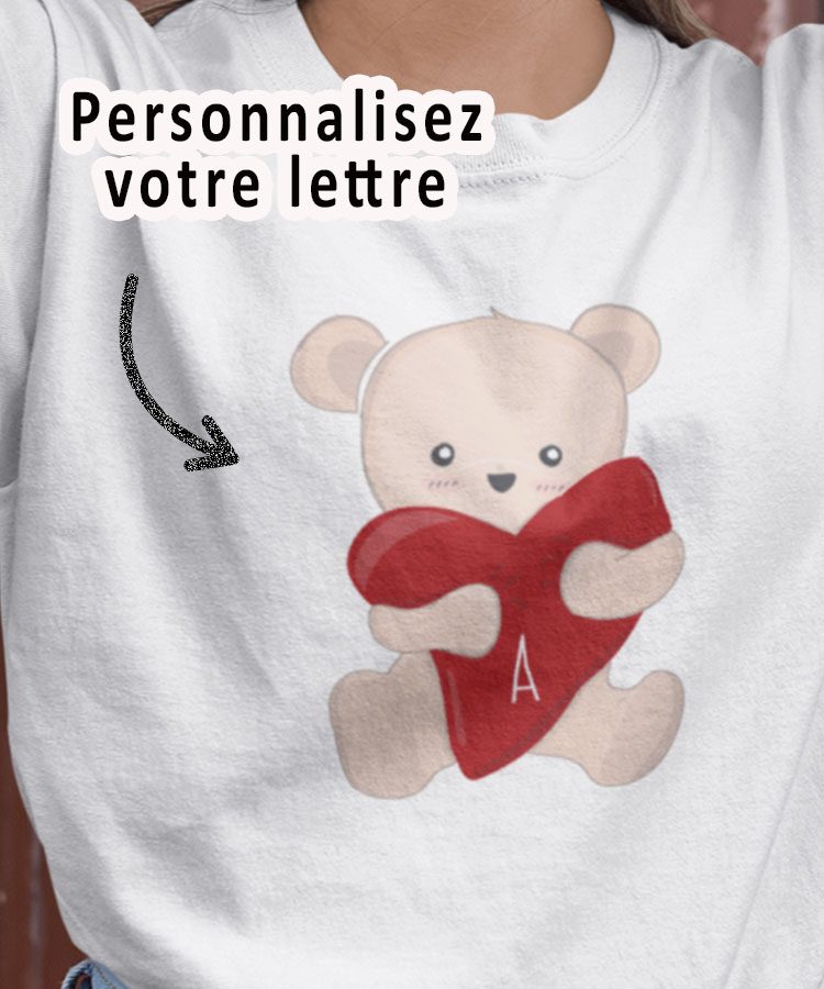 Tee-shirt - Ourson coeur personnalise - Pour femme 1|Tee-shirt - Ourson coeur personnalise - Pour femme 2