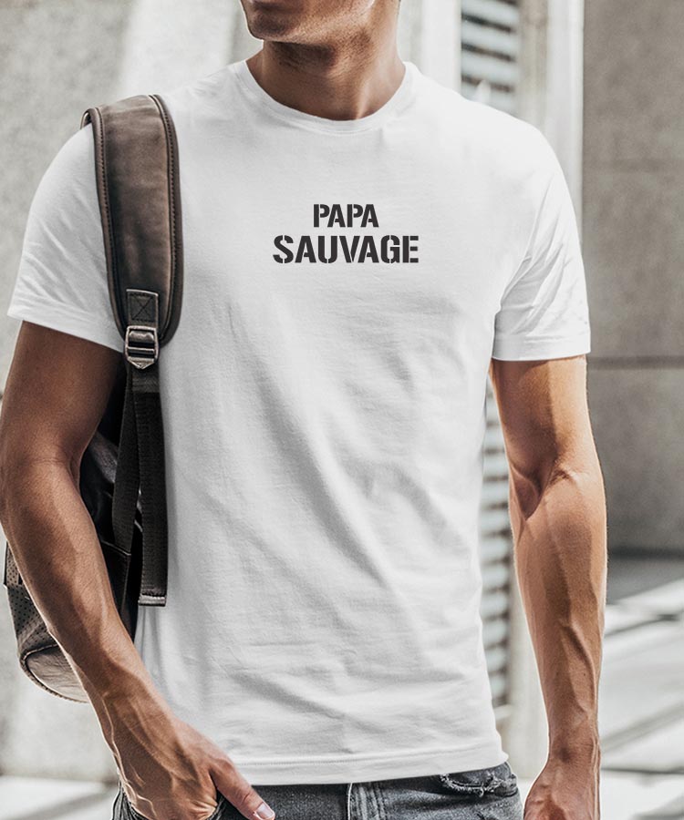 T-Shirt Blanc Papa sauvage Pour homme-2