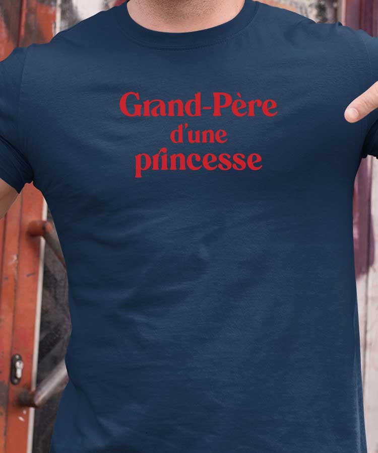 T-Shirt Bleu Marine Grand-Père d'une princesse Pour homme-1