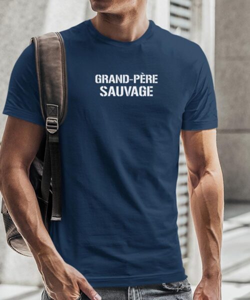 T-Shirt Bleu Marine Grand-Père sauvage Pour homme-2
