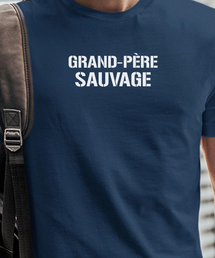 T-Shirt Bleu Marine Grand-Père sauvage Pour homme-1