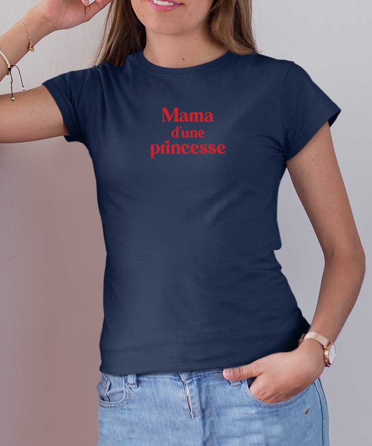 T-Shirt Bleu Marine Mama d'une princesse Pour femme-2