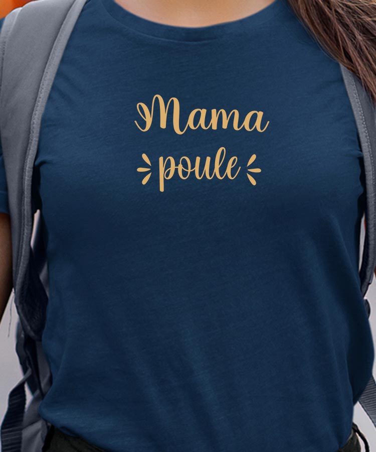 T-Shirt Bleu Marine Mama poule Pour femme-1