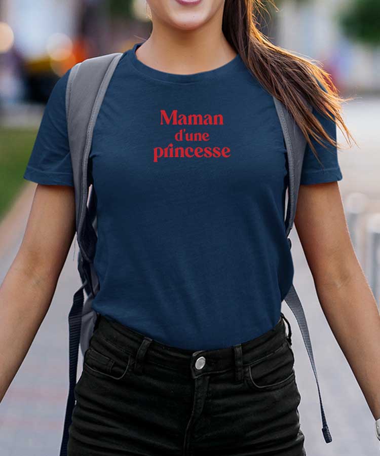 T-Shirt Bleu Marine Maman d'une princesse Pour femme-2