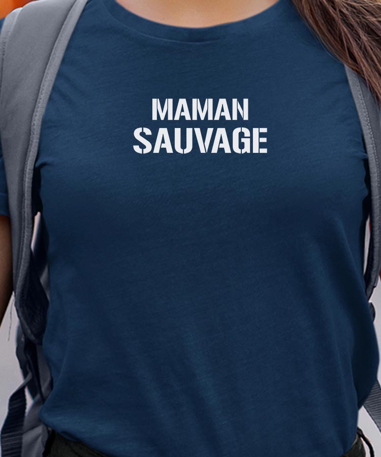 T-Shirt Bleu Marine Maman sauvage Pour femme-1