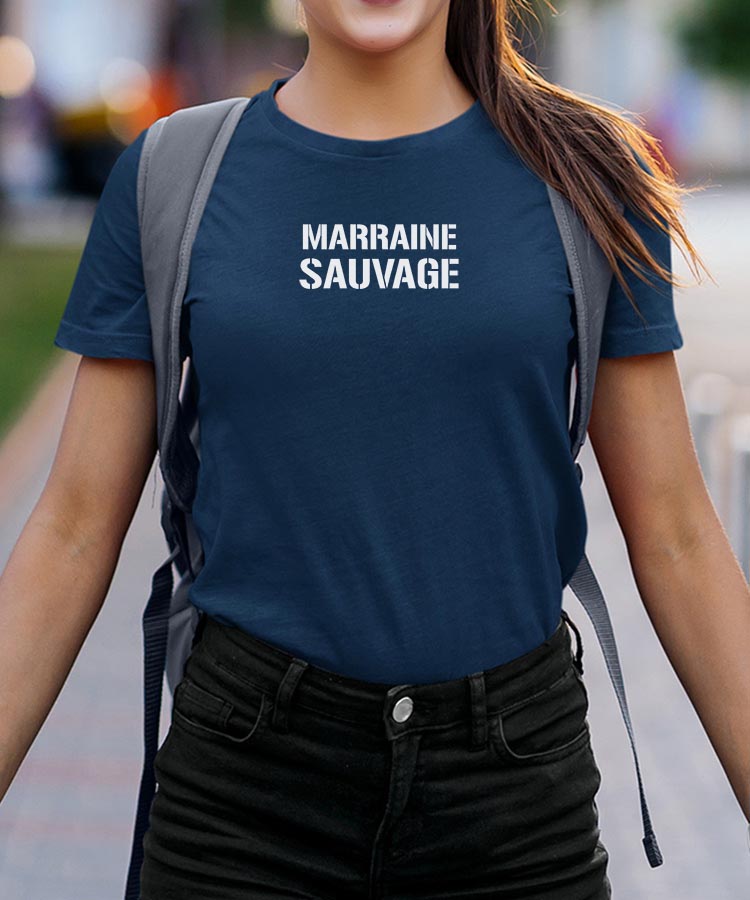 T-Shirt Bleu Marine Marraine sauvage Pour femme-2
