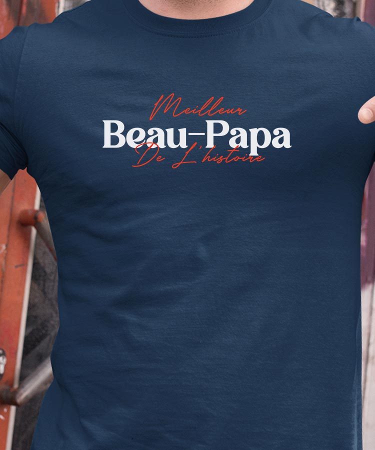 T-Shirt Bleu Marine Meilleur Beau-Papa de l'histoire Pour homme-1