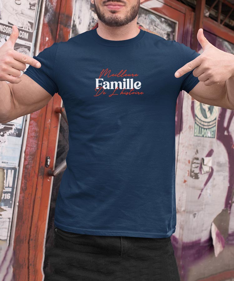 T-Shirt Bleu Marine Meilleure Famille de l'histoire Pour homme-2