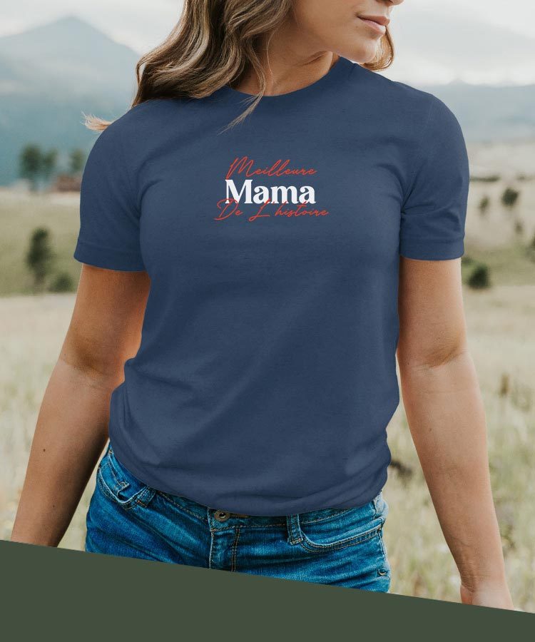 T-Shirt Bleu Marine Meilleure Mama de l'histoire Pour femme-2