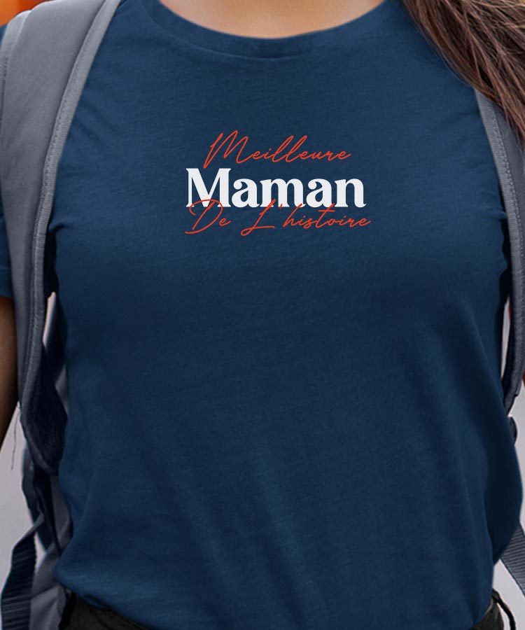 T-Shirt Bleu Marine Meilleure Maman de l'histoire Pour femme-1