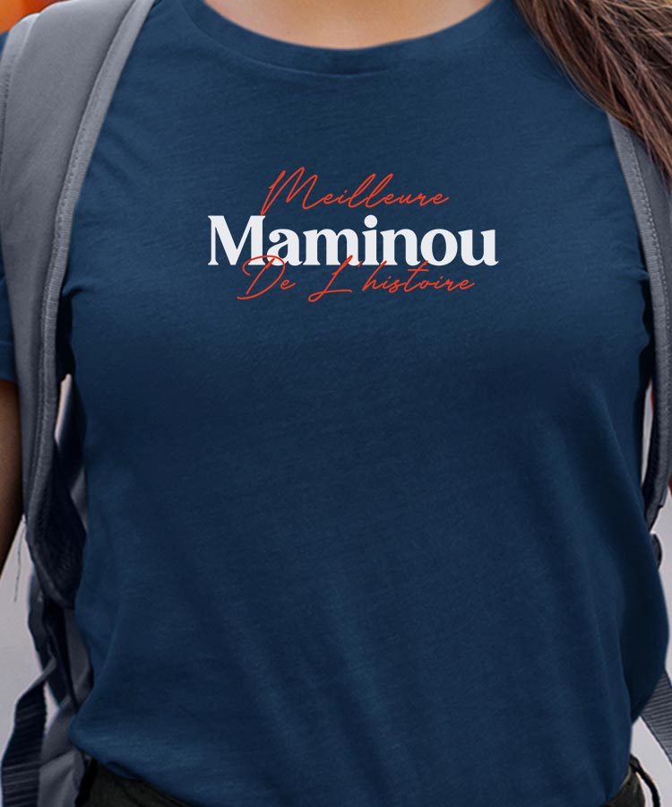 T-Shirt Bleu Marine Meilleure Maminou de l'histoire Pour femme-1