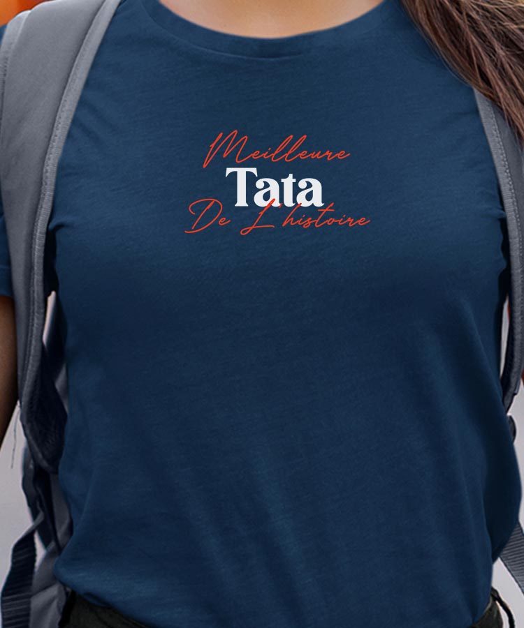 T-Shirt Bleu Marine Meilleure Tata de l'histoire Pour femme-1