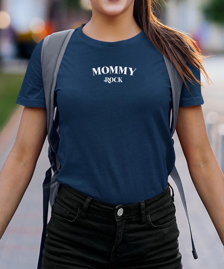 T-Shirt Bleu Marine Mommy rock Pour femme-2