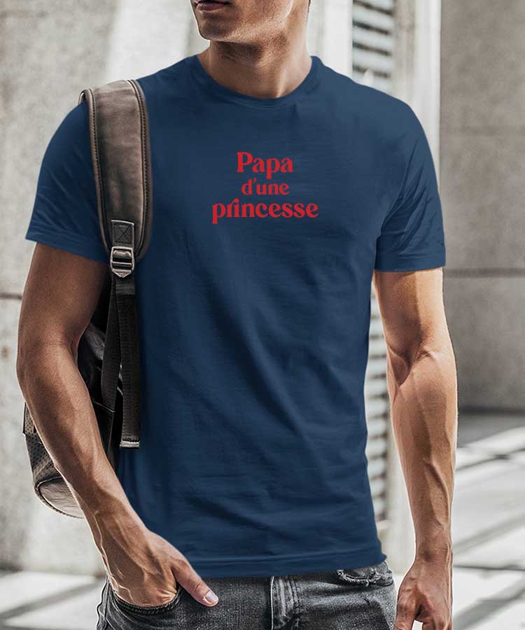 T-Shirt Bleu Marine Papa d'une princesse Pour homme-2