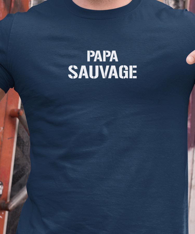 T-Shirt Bleu Marine Papa sauvage Pour homme-1