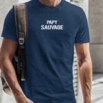 T-Shirt Bleu Marine Papy sauvage Pour homme-2