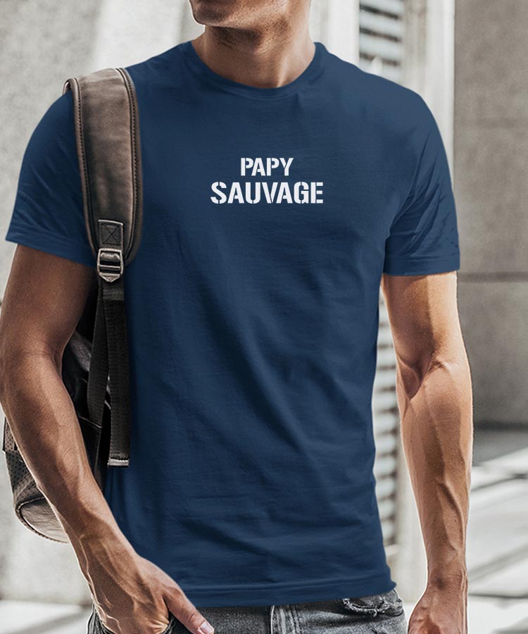 T-Shirt Bleu Marine Papy sauvage Pour homme-2