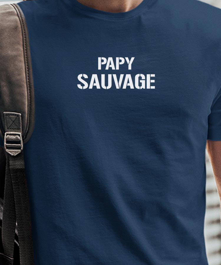 T-Shirt Bleu Marine Papy sauvage Pour homme-1
