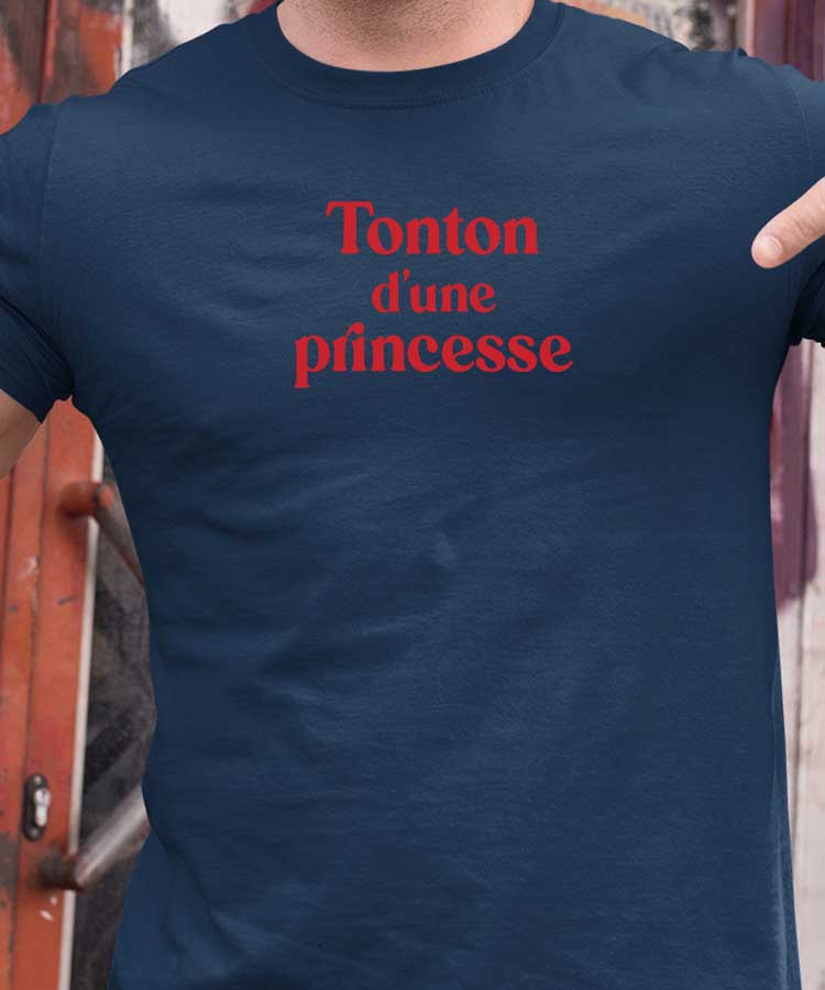 T-Shirt Bleu Marine Tonton d'une princesse Pour homme-1