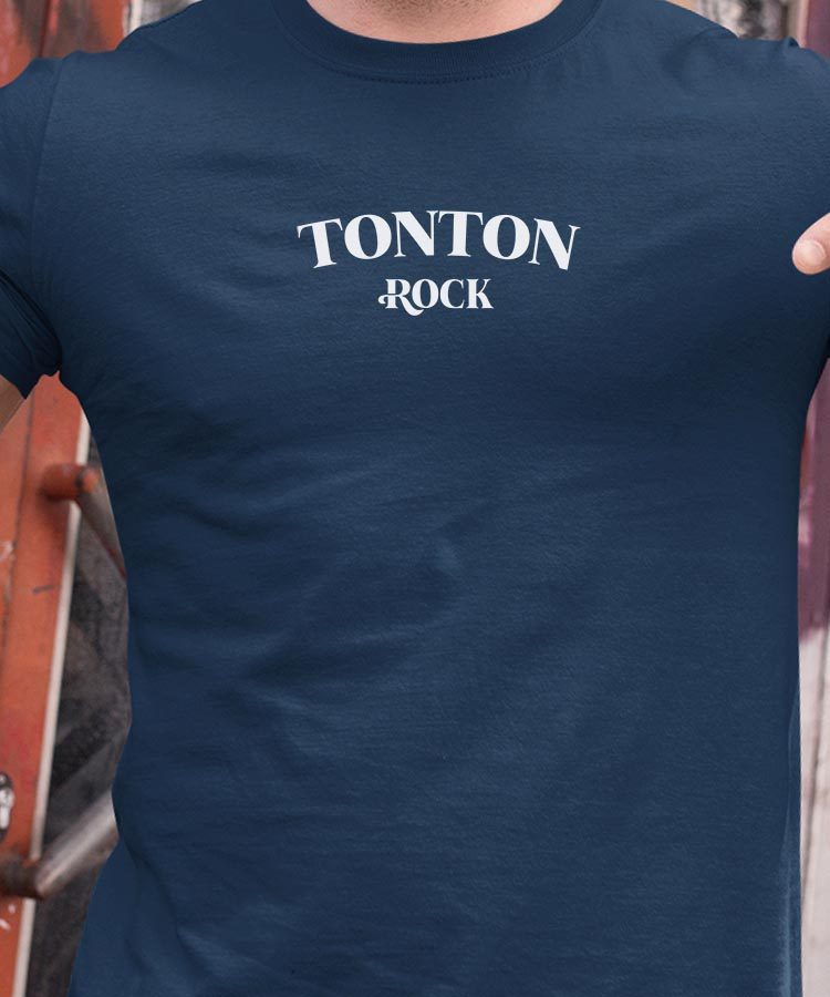 T-Shirt Bleu Marine Tonton rock Pour homme-1