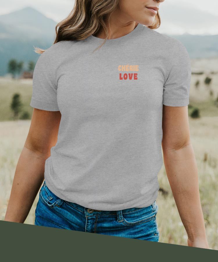 T-Shirt Gris Chérie love Pour femme-2