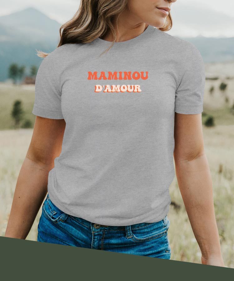 T-Shirt Gris Maminou d'amour Pour femme-2