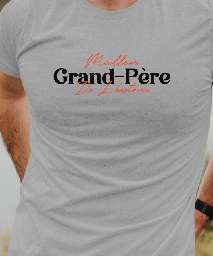T-Shirt Gris Meilleur Grand-Père de l'histoire Pour homme-1