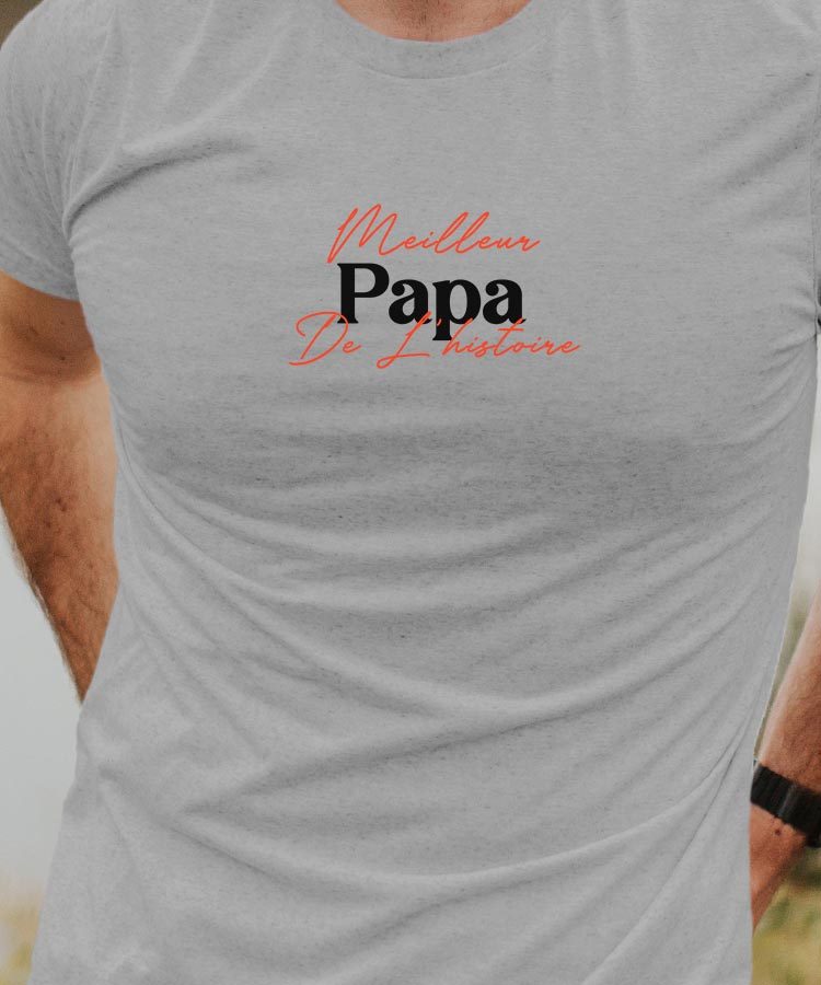 T-Shirt Gris Meilleur Papa de l'histoire Pour homme-1