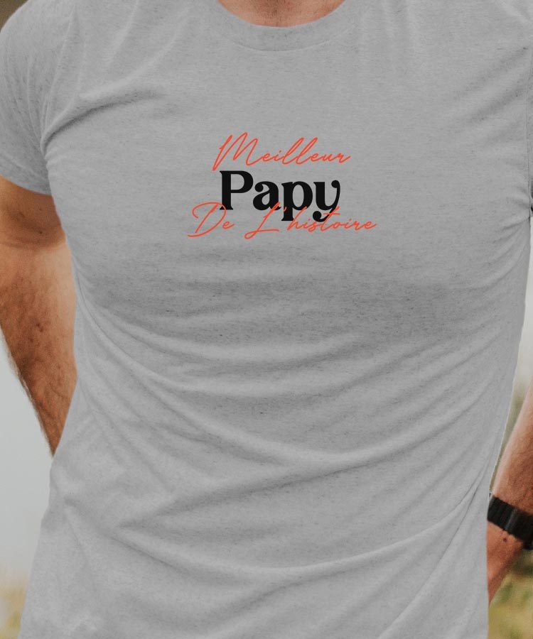 T-Shirt Gris Meilleur Papy de l'histoire Pour homme-1