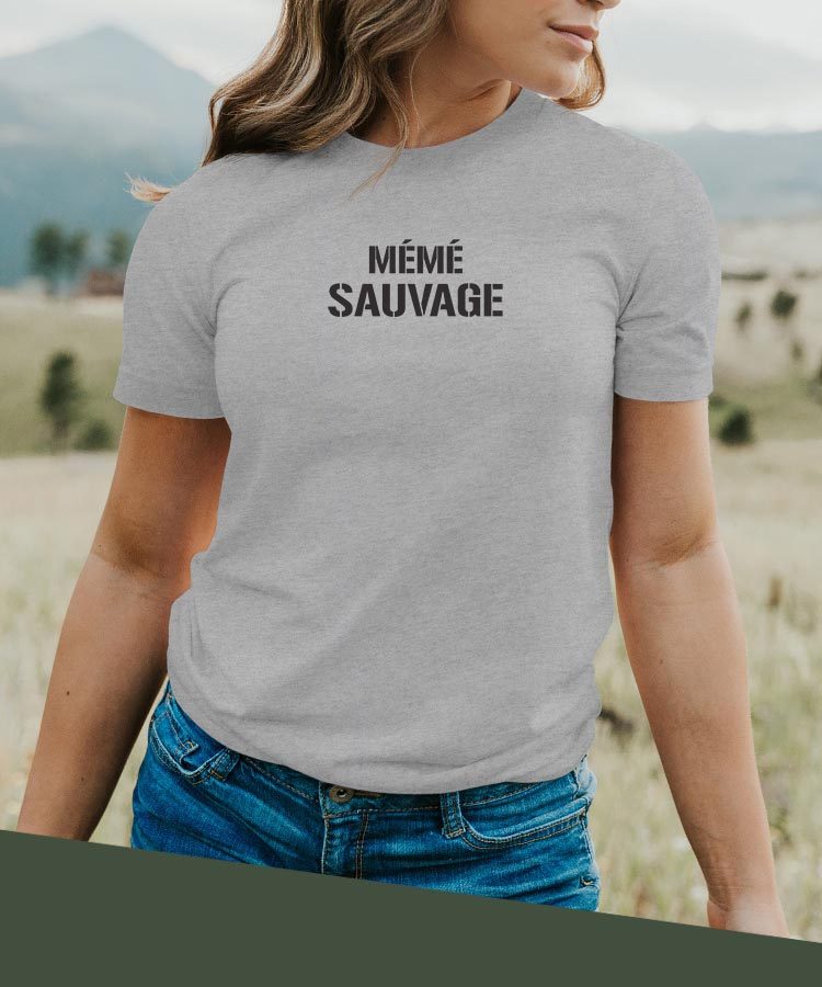 T-Shirt Gris Mémé sauvage Pour femme-2