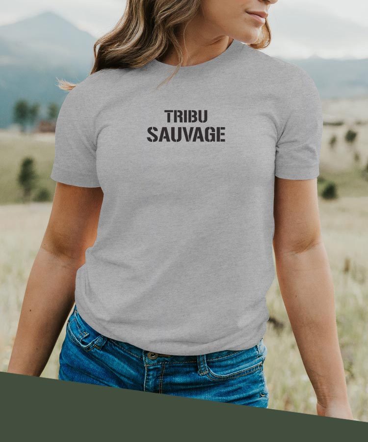 T-Shirt Gris Tribu sauvage Pour femme-2