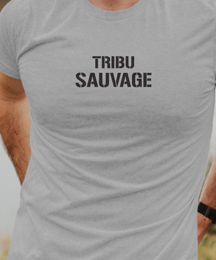 T-Shirt Gris Tribu sauvage Pour homme-1