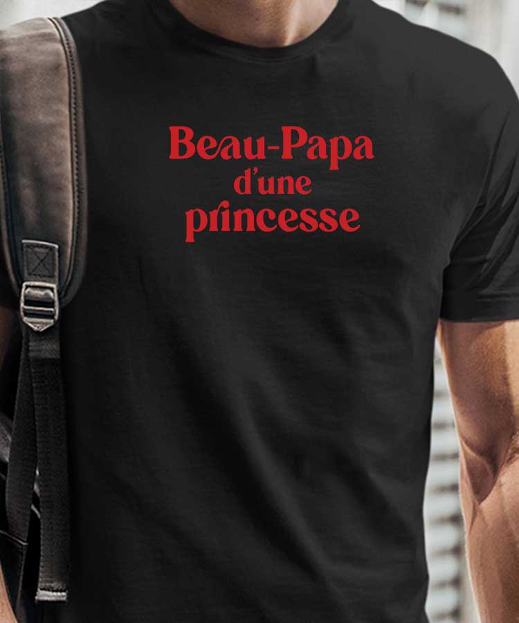 T-Shirt Noir Beau-Papa d'une princesse Pour homme-1