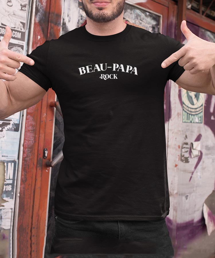 T-Shirt Noir Beau-Papa rock Pour homme-2