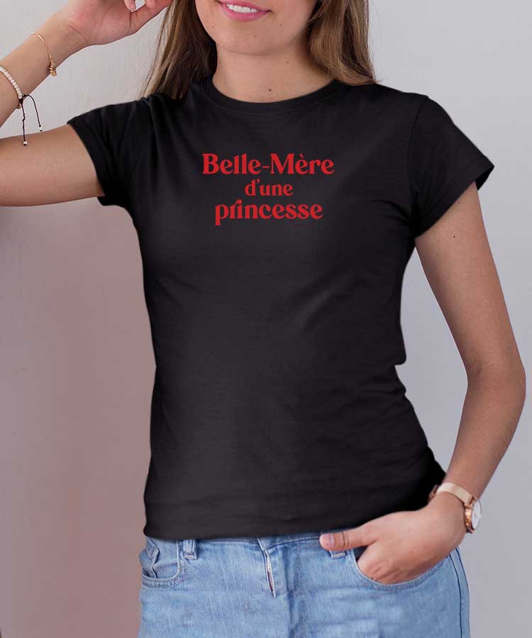 T-Shirt Noir Belle-Mère d'une princesse Pour femme-2