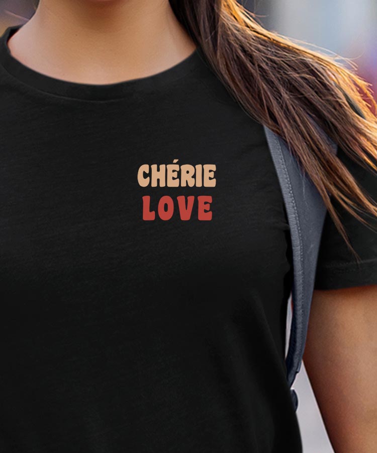 T-Shirt Noir Chérie love Pour femme-1