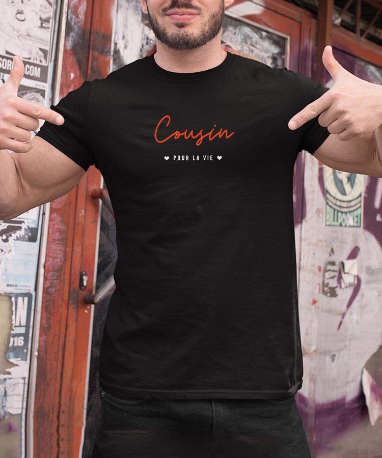 T-Shirt Noir Cousin pour la vie Pour homme-2