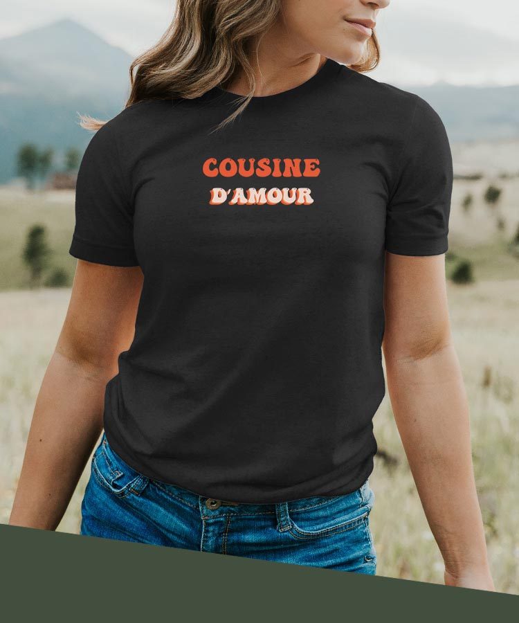 T-Shirt Noir Cousine d'amour Pour femme-2