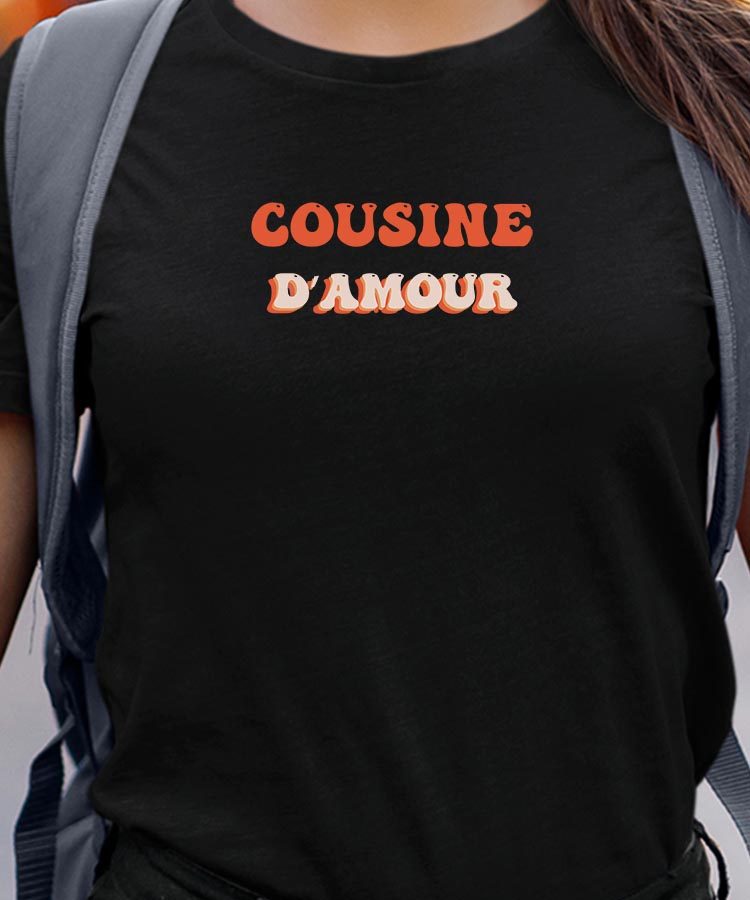 T-Shirt Noir Cousine d'amour Pour femme-1