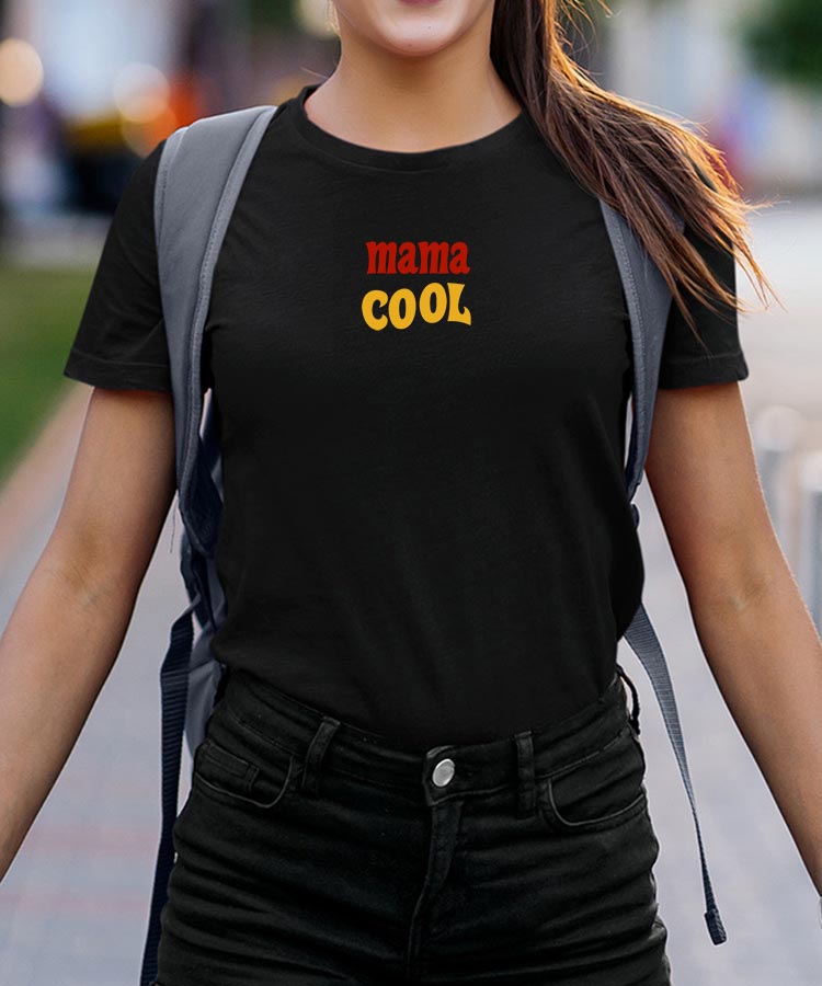 T-Shirt Noir Mama cool disco Pour femme-2