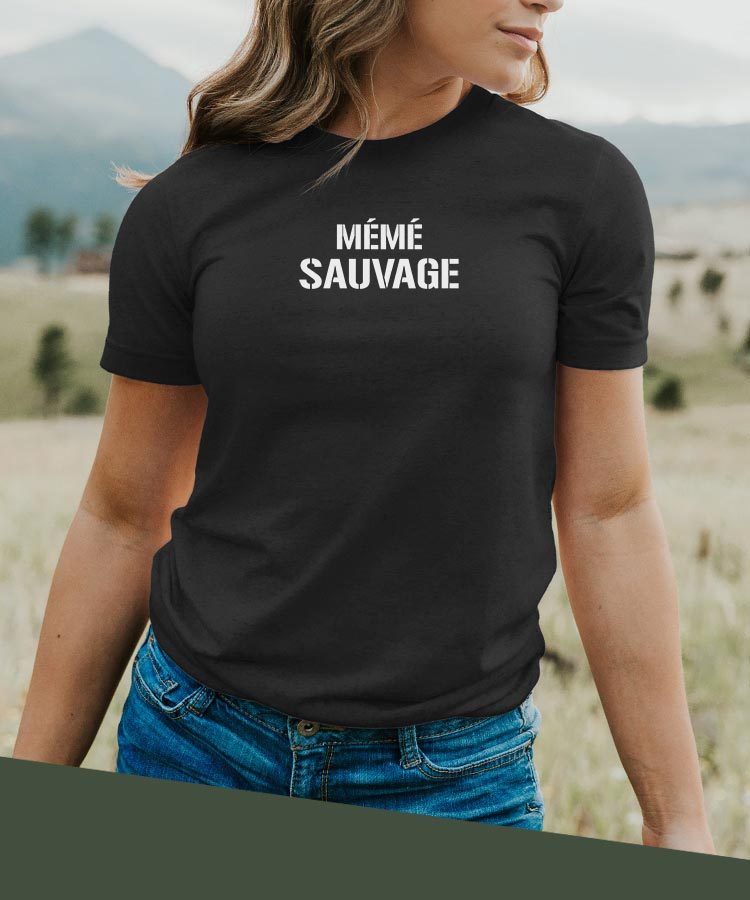 T-Shirt Noir Mémé sauvage Pour femme-2