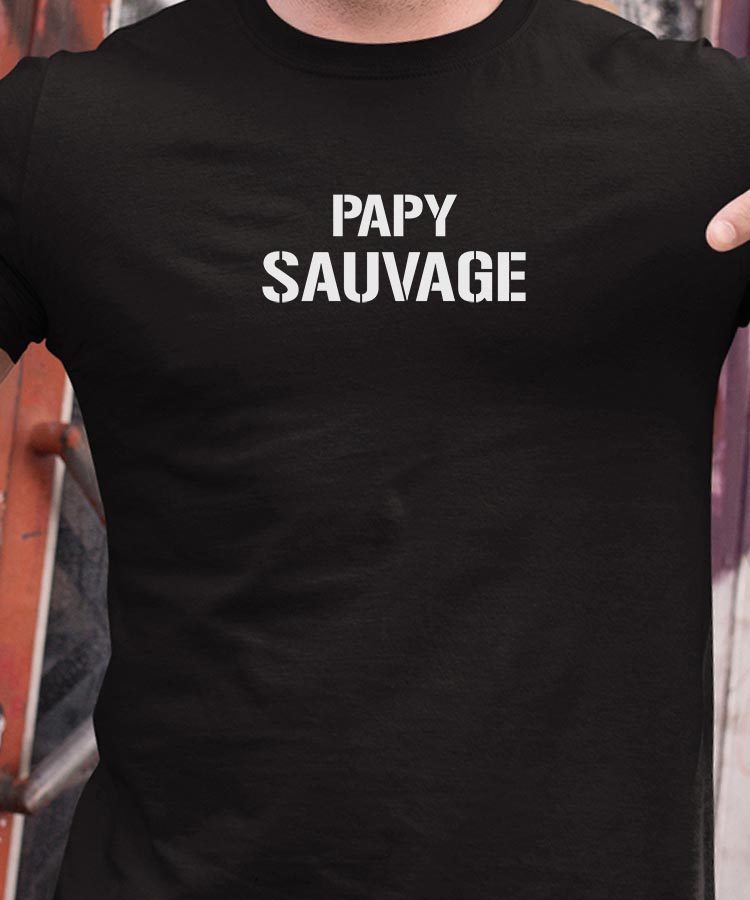T-Shirt Noir Papy sauvage Pour homme-1