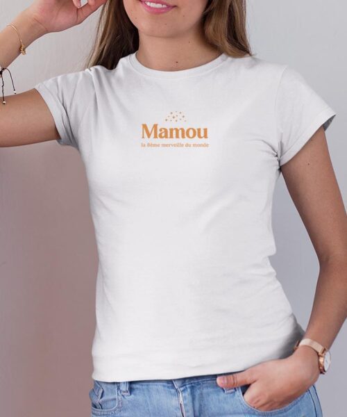Tee-shirt – Blanc – Mamou la 8ième merveille du monde VF Pour femme-1.jpg
