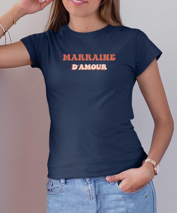 Tee-shirt - Bleu Marine - Marraine d'amour funky Pour femme-2