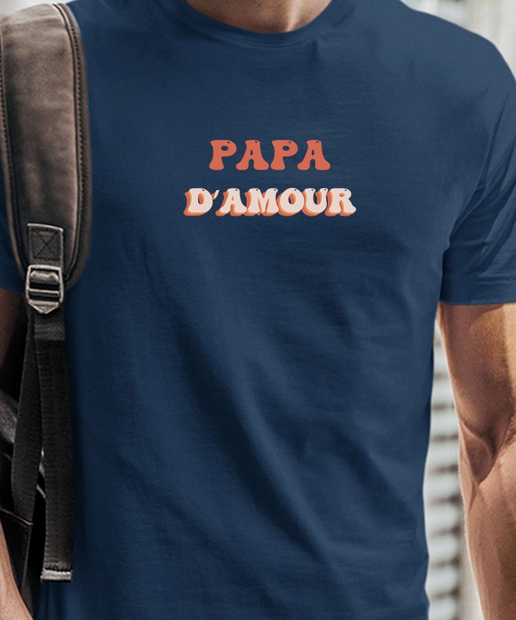 Tee-shirt - Bleu Marine - Papa d'amour funky Pour homme-1